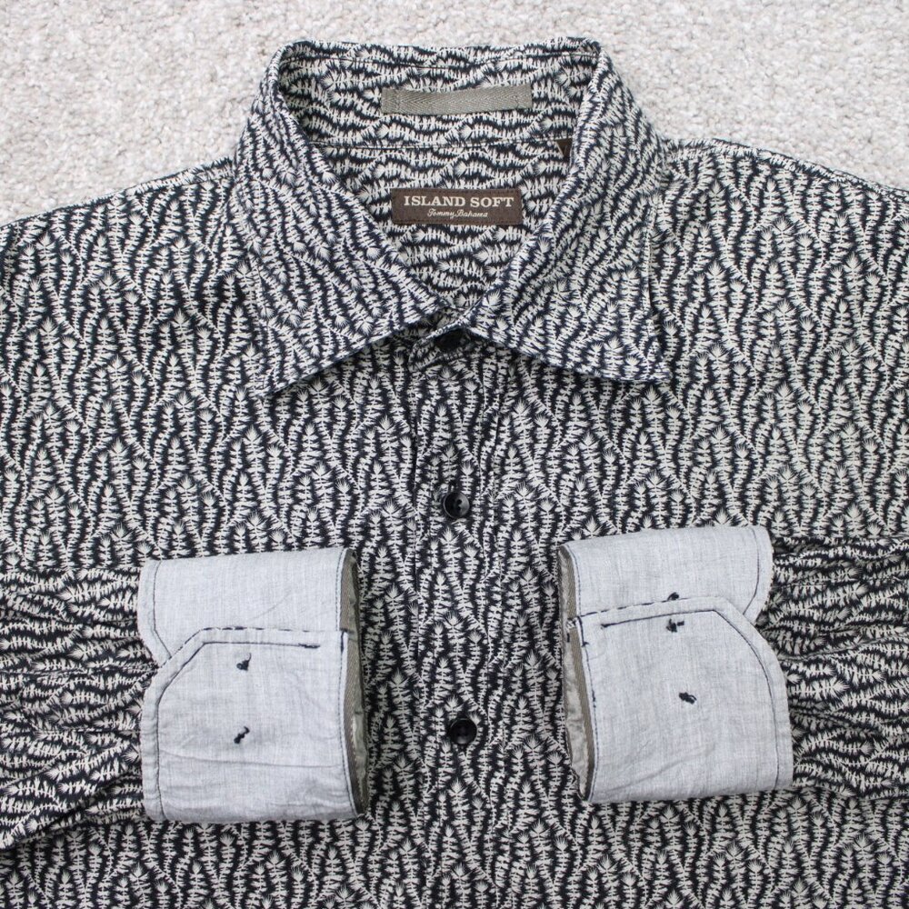 Tommy Bahama Island Soft Shirt Men Large Black/White Geometric Cotton L/S Button